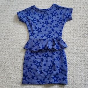 Kidpik Little Girls Blue Star Peplum Dress Size 4 XXS NWT